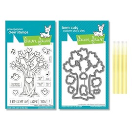 Lawn Fawn Stamp Set Bundle Heart Tree Stamp Set - Photopolymer Clear Stamps with Coordinating Custom Craft Die Cuts - with Trebbies Detail Sticks