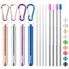 4 Pack Portable Reusable Metal Straw Collapsible Stainless Steel Drinking Straw Telescopic Straw to Drink Water Smoothie with Aluminum Key-chain Case & Cleaning Brush(Silver&rose gold&blue&purple)
