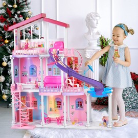 BETTINA Large Plastic Dollhouse, 4 ft Tall Dreaming Doll House with 15+ Furnitures & Accessories, 3-Story Playhouse Dolls House Toys Xmas Birthday Gifts for 3 4 5 6 7 8+ Year Old Girls Toddlers Kids