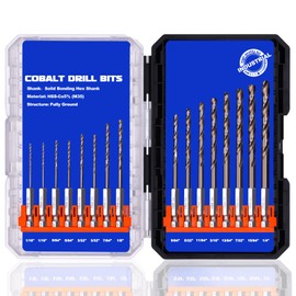 Sinyeenglon Cobalt Drill Bit Set for Hardened Metal and Stainless Steel, M35 High Speed Steel Hex Shank Impact Drill Bits (16Pcs 1/16-1/4)