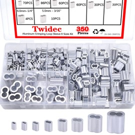Twidec/350PCS 8 Sizes Aluminum Crimping Loop Sleeve M1.2-M6(3/64''-1/4'') Wire Rope Sleeve Cable Crimp Ferrules for Wire Rope and Cable Assortment Kit N-043-350PCS