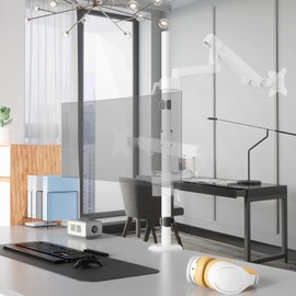 WORLDLIFT Steel Extra Tall Center Pole for Monitor Arm Mount,31.9 inches Sturdy Monitor Stand C Clamp/Grommet Pole only,White