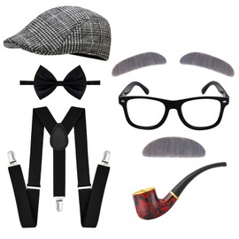 fulasiteu 100 Days of School Costume for Boys – Kids Old Man Grandpa Vest Set with Hat and Glasses for Holloween