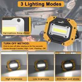Sunzone LED Work Light, Rechargeable Magnetic Flood Lights with Stand, Waterproof Portable Job Site Lighting for Camping, Fishing, Hiking, Car Inspection with Emergency Mode (2 Pack)