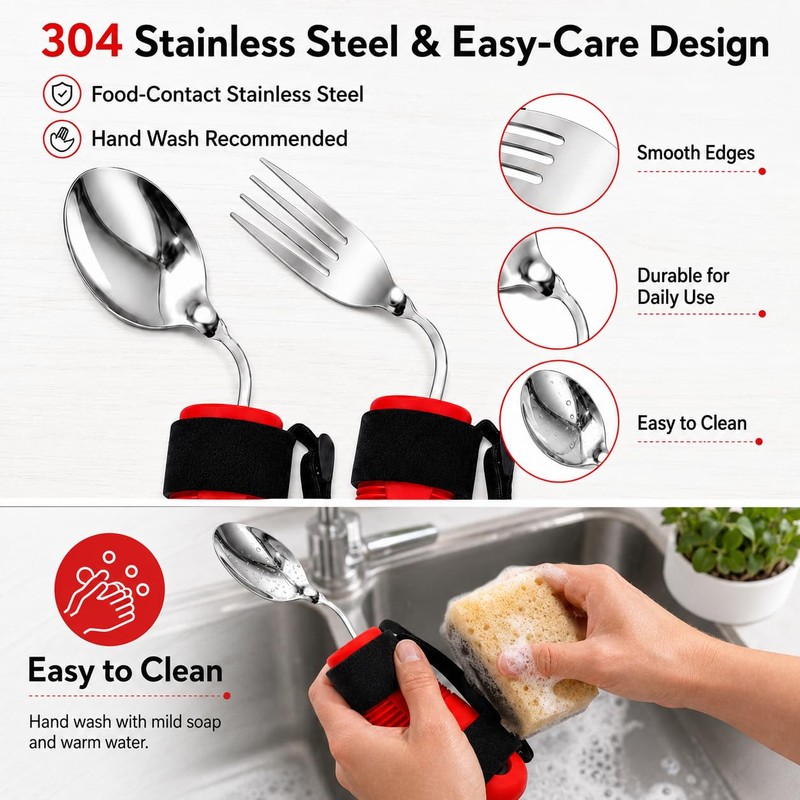 Bendable Adaptive Utensils 3-Piece Set, Parkinsons Fork Spoon Rocker Knife,