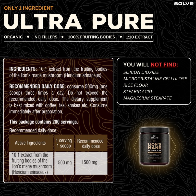 SOLVE Labs® ● Premium Lion's Mane Extract Powder ● 100%
