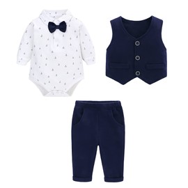 Famuka Baby Boy Suit Tuxedo Jacket Christening Suit Party Suit Boys Suit 3-Piece, navy