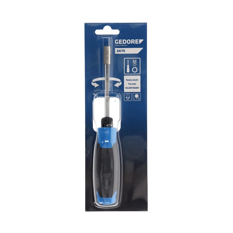 GEDORE SilentGear 2675 Ratchet Screwdriver, 1/4 Inch (25.4 mm) Bit