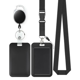 Uniclife Sliding Badge Holder Vertical Plastic Case with Retractable Badge Reel Carabiner and Detachable Lanyard Strap Hard Card Protector for ID Credit Proximity Key Card Driver’s License and Pass