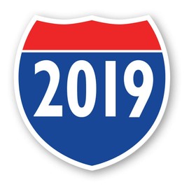 Donkey Auto Products Model Year Interstate Sign Style Car Window Stickers - Red, White, and Blue - 8.5 Inches x 8.5 Inches (2019)