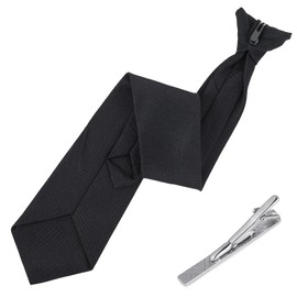 Yolev Clip Tie Black and Tie Clip Set 20 Inch Tie Men's Tie Pin Plain Clip On Tie Pre Tie Tie Pins for Wedding Office School Uniform Tie Clip, black