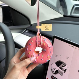 Simulated Bread Car Hanging Ornament, Bread Stress Relief for Relieve Traffic Congestion Emotions,Pendant Interior Rearview Mirror Decoration Hanging Accessories(Pink donuts)