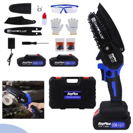 4 Inch Cordless Mini Chainsaw,Brushless Powerful Chainsaw,Electric Handheld Chain Saw with 2PCS 21V Rechargeable Battery & 2 Chains,for Branch Pruning Tree Trimming Wood Cutting