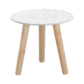 Spetebo Small Side Table 30 x 30 cm White / Natural with Decoration Wooden Table Coffee Table Sofa Table Flower Stool