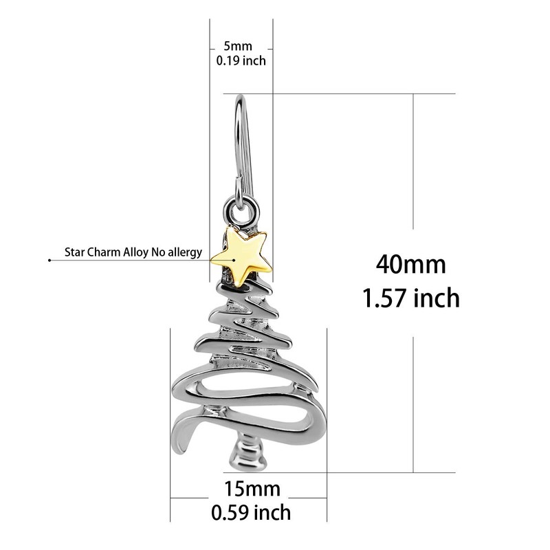 Cute Christmas Tree Piercing Dangle Earrings Golden Silver Two Tone