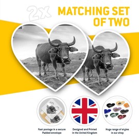 2 x Heart Stickers 15 cm - BW - Carabao Buffalo Philippines Fun Decals for Laptops,Tablets,Luggage,Scrap Booking,Fridges, #38977