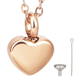 CREATCABIN Heart Urn Necklace for Ashes Keepsake Cremation Jewelry Stainless Steel Urns Pendant Mini Urn Jewelry Rose Gold Urn Pendant with Cable Chain Funnel Pin Waterproof for Women Men 12x17mm