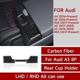 3pcs Car Drink Holder Rear Vent Cover Carbon Fibre Sticker Trim Compatible with A4 (2016-2025)/S4(2016-2025)/RS4(2017-2025)/A5(2017-2024)/S5(2016-2025)/RS5(2017-2025) ) Interieur Interieur