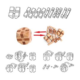 VolksRose 12pcs Wooden Brain Teaser Puzzles, IQ Challenge Puzzle Games, Logic Smart Mind Puzzle Box Lock Toy Removing Assembling 3D Small Puzzle Gift 