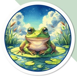 Azeeda 4 x 'Frog On Lily Pad' White Premium Vinyl Decal Stickers – Waterproof, Durable & Easy to Apply - Ideal for Car Bumpers, Windows, Bins and More (DW00143932)