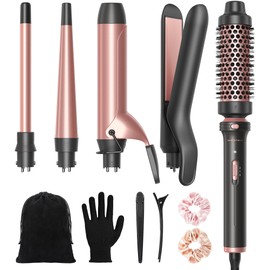 Wavytalk 5 in 1 Curling Iron Set with Thermal Brush and 4 Interchangeable Ceramic Curling Wands (0.5'-1.25'), Instant Heat Up Hair Curling Iron, Rose Gold
