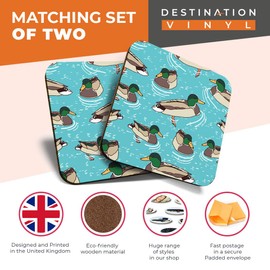 2 x MDF Glossy Top Coasters Square - Swimming Mallard Ducks Duck 13123