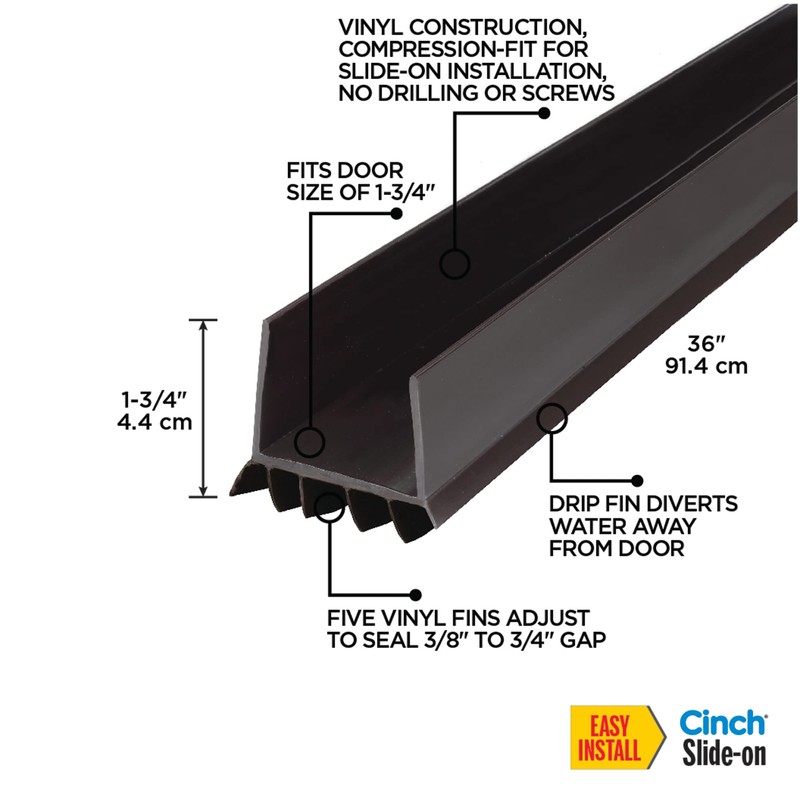 M-D Building Products 43337 Vinyl Cinch® U-Shape Slide-On Under Door