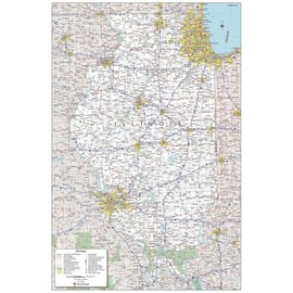 MapSherpa: Illinois State Wall Map - Compact - 16 x 24 inch Poster - Front Lamination