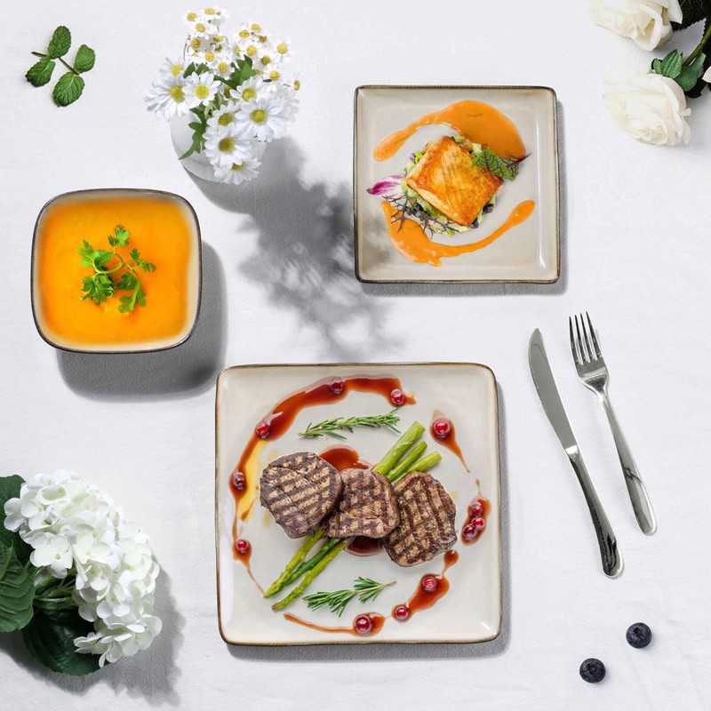 Herogo Stoneware Plates and Bowls Sets for 4, 12 Pieces