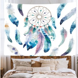 Ulticool Dreamcatcher Dreamcatcher Indian Feathers - Tapestry - 200 x 150 cm - Large Tapestry - Poster Decoration - Accessories Hippie Bohemian - Canvas - Painting