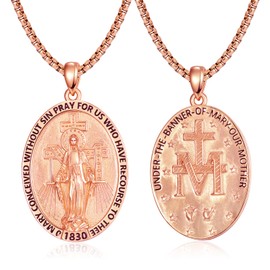 ADMETUS Rose Gold Miraculous Medal Sterling Silver Virgin Mary Necklace for Women Rose Gold Miraculous Medal Pendant Necklace Jewelry Religious Gifts for Men