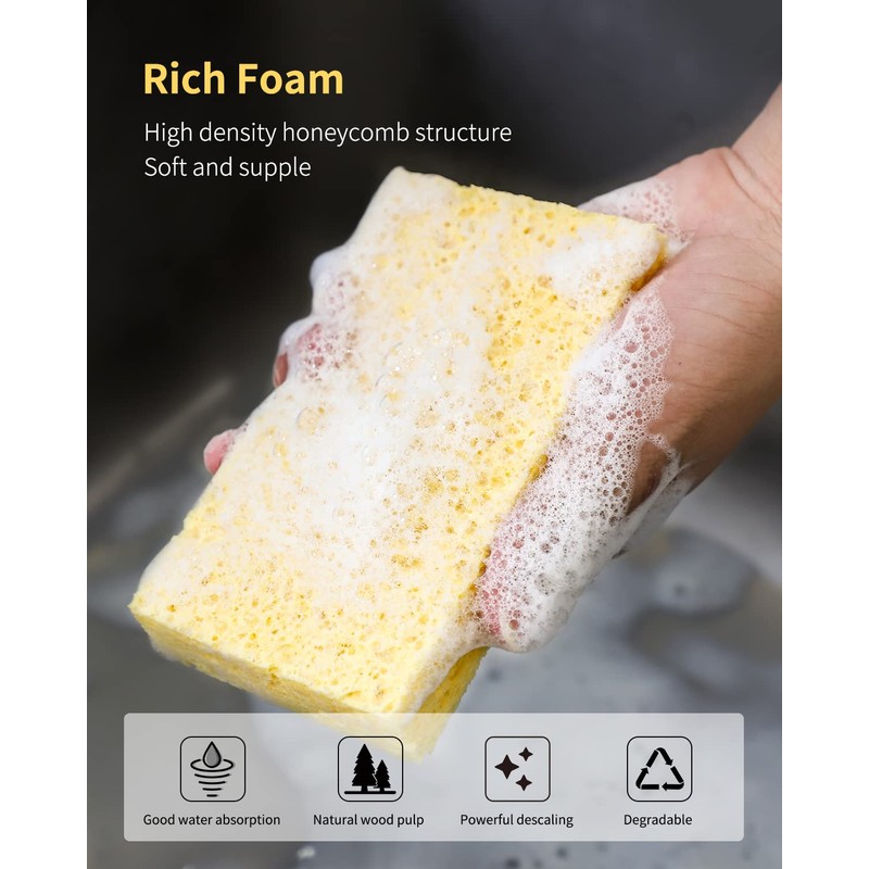 ARCLIBER Cellulose Sponges,Heavy Duty Scrub Kitchen Sponge,Clean Tough Messes Without