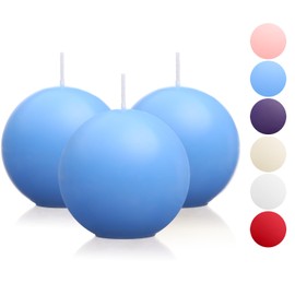 Ball Pillar Candles Set of 3 Blue 3Inch Unscented Handpoured Weddings, Home Decoration(75 Hour)