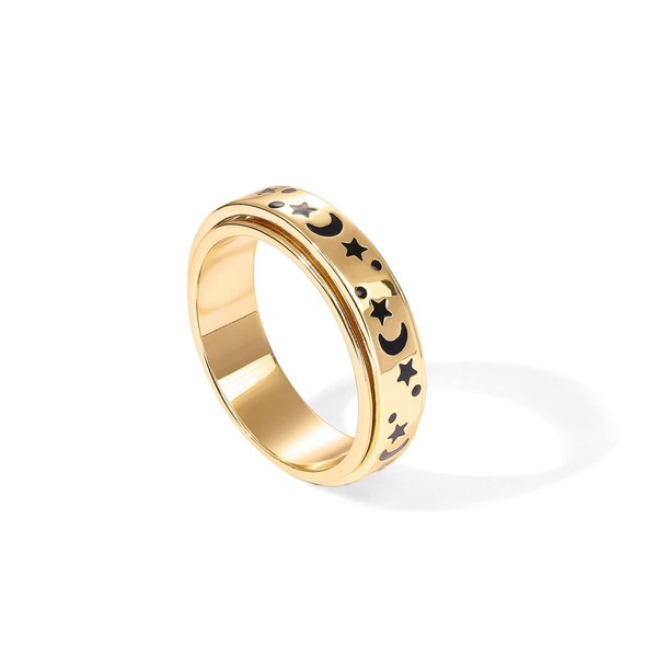 PAVOI Spinning Anxiety Ring (Moon and Star, Yellow Gold, 7)