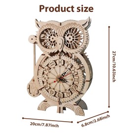LUFEIS Owl Clock, 3D Wooden Puzzle with Clocks, DIY Owl Clock Wooden Model Kit for Adults, Self Assembly Mechanical Construciton Craft Kit for Kids & Teens, Creative Home Decor