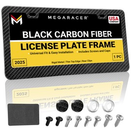 Premium Carbon Fiber Design License Plate Frame – 1 Pack, Rust-Free Stainless Steel, Rattle-Free, Universal with Screw Caps, Slim-Top & Wide-Bottom, Thin Rigid Metal Car Tag Holder, Front Or Rear