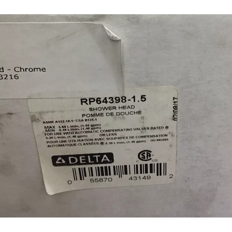Delta Shower Head RP64398-1.5, 6” Round Chrome Plastic (B442)