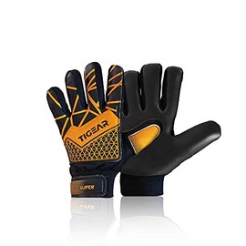TIGEAR Junior Goalkeeper Gloves with Super Grip Latex & Palm Protection Designed for Unisex Young Goalie Keepers (Orange, Large - 7)