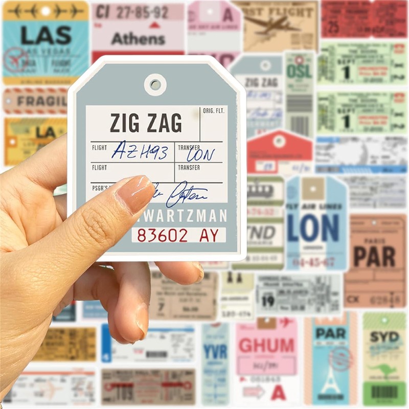 Boarding Pass Seals 40 Pcs Vinyl Waterproof Aesthetical Scrapbooking Sticker