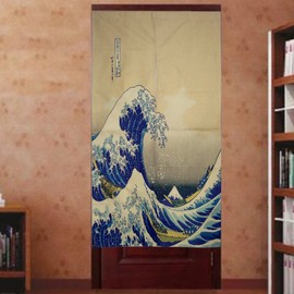 DIPPERION Japanese Noren Curtain Tapestry Ukiyoe The Great Wave Off Kanagawa Door Way Curtain 33x60 inches