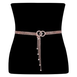 Rhinestone Belt for Women Dress Silver Shiny Diamond Crystal Belt Fashion Double O-Ring Waist Belt for Dresses Jeans