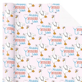 WRAPAHOLIC Nurse Wrapping Paper - Mini Roll - 17 Inch x 16.5 Feet - Cute Goose and Happy Nurses Week Wrapping Paper Perfect for Nurses Doctors Party Favors