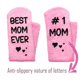 Funny Mom Socks Fuzzy, Best Mom Ever Gifts - #1 Mom Christmas Gifts for Mom Gifts from Daughter Son, Holiday Xmas Happy Birthday Gifts for Mom Wife, Presents for Mom Stocking Stuffers for Mom (Pink)