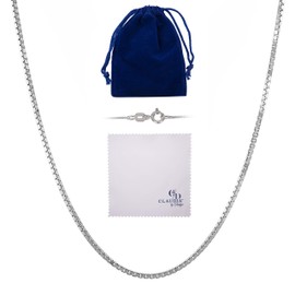 Italian Sterling Silver 1MM Box Chain, Silver Polishing Cloth Included, Sterling Silver Chain Necklace with Spring Clasp, Sturdy Thin Lightweight Chain Necklace, Velvet Gift Pouch Packaging (1M,22)