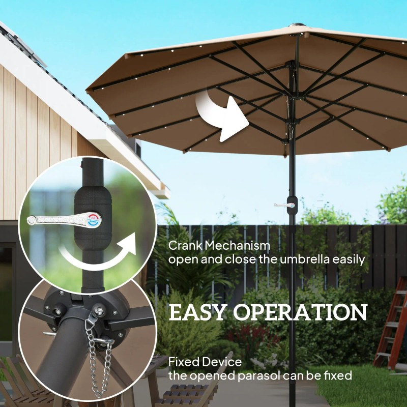 14.4 Ft. Double Sided Garden Parasol with LED Solar Lights