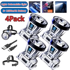 Unbranded 4PCS 90000 Lumen Super Bright Rechargeable High Power Headlamp Head Hiking Lamp