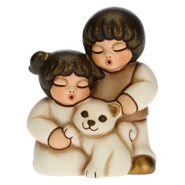 THUN - Figurine Nativity Scene Couple Children with Cat - Christmas Decoration House - Line Nativity Scene, White Version - Ceramic - 5.5 x 4 x 6.5 cm
