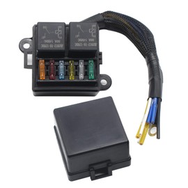 Pre-Wired Fuse Relay Box, 2 4-Pin 80A Relay Slots and 6 ATC/ATO Fuse Holder, with 2 Relays and 6 Fuses, Universal Waterproof Fuse Relay Box for Car Truck Boat RV Automotive Marine