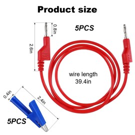 VIVIIHOO Pack of 5 Double-Ended 4 mm Banana Plug Test Leads with 10 Crocodile Clips, 1 m Test Lead for Multimeter Measuring Cable, Stackable and Suitable for Electrical Testing