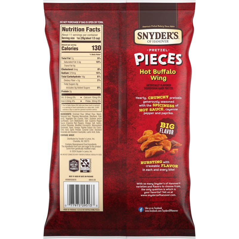 Snyder's of Hanover Hot Buffalo Wing Flavored Pretzel Pieces, 11.25
